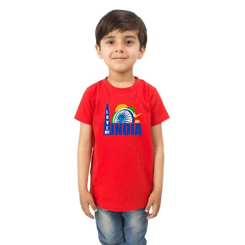 Limit Fashion Store Boys or Girls Red Cotton I Love My India Kids T-Shirt