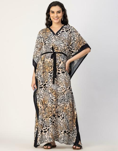 Moomaya Short Sleeves Kimono V Neck Kaftan Printed Rayon Kaftan Women's Kaftan