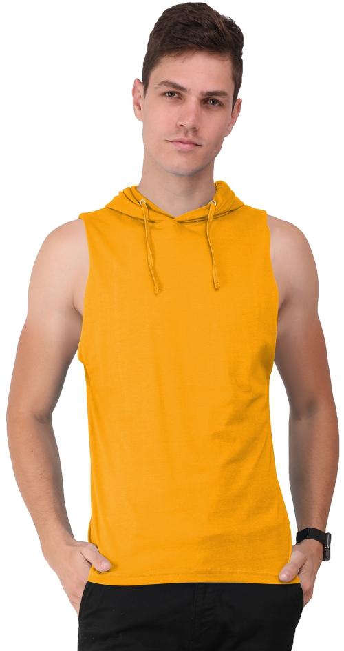THE BLAZZE Men's Yellow Cotton Hooded Sleeveless Gym Tank Gym Stringer Tank Top Muscle Gym Bodybuilding Vest T-Shirt