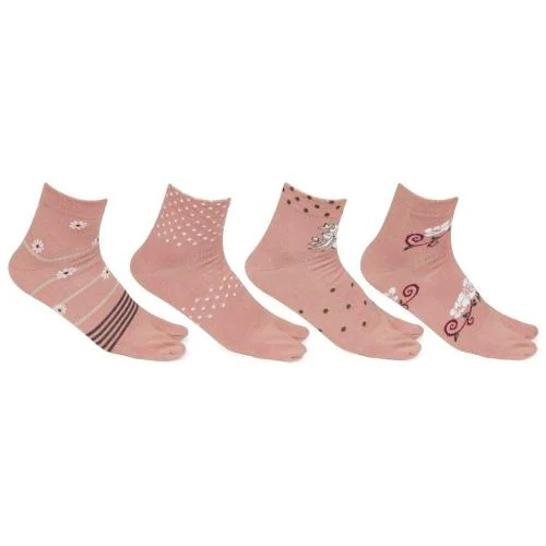 Buy Bonjour Girl's Fancy Ankle Socks In Fawn Color Pack Of 4 Online