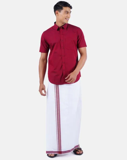 RAMRAJ COTTON Men Maroon Shirt Pure Cotton with Dhoti Pants