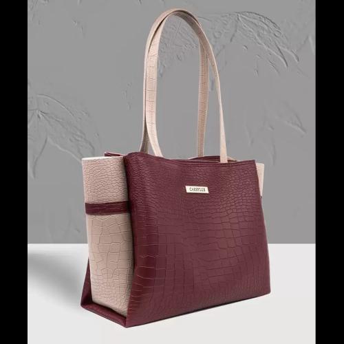 Carrylux Dual Tone Large Capacity Croco Pattern Tote Handbags Purses Shoulder Bag For Womens