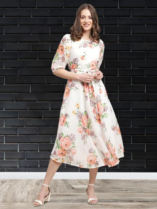 Fabflee Women Georgette Printed A-line Dress| Dresses| Women Dress| Party Dress| Maxi| Western Dress| Printed Gown| midi dresses| Dress for Women| Maxi Dress for women