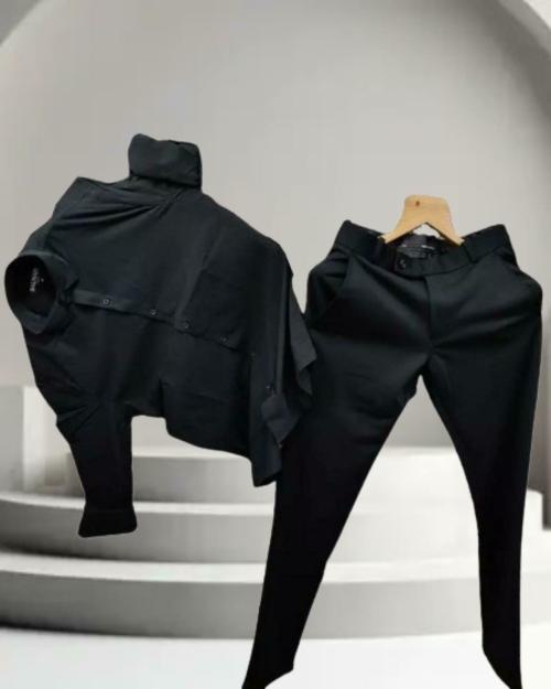 KALANABH Boys black shirt Boys black pants Boys formal wear formal cloth Black suit pants Black shirt and pants pair Boys black party outfit (PACK OF 1 PAIR SIZE- XL)