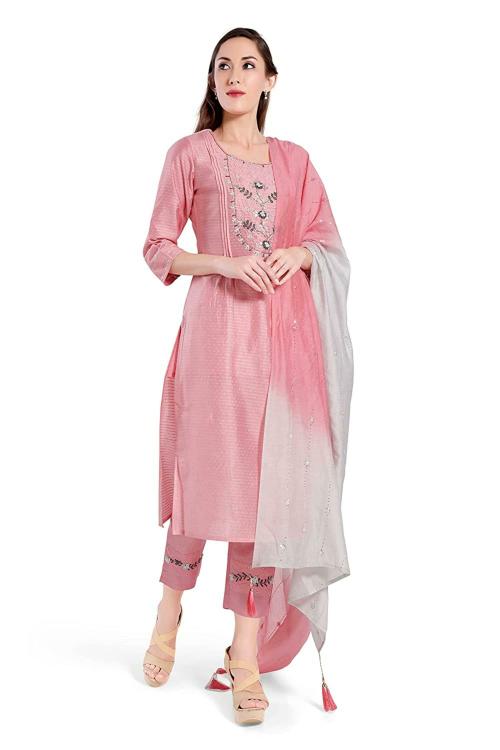 Madhuram Women Light Pink Kurti Set