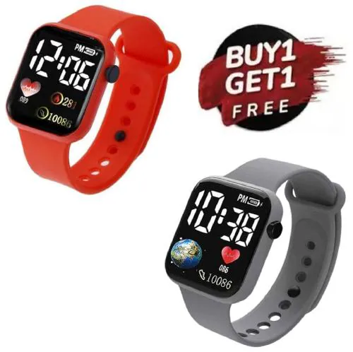 Hala Globe Combo Grey & Red Square Dial LED Digital smart Watches for Boys & Girls LED Lights Kids Children Pack of 2