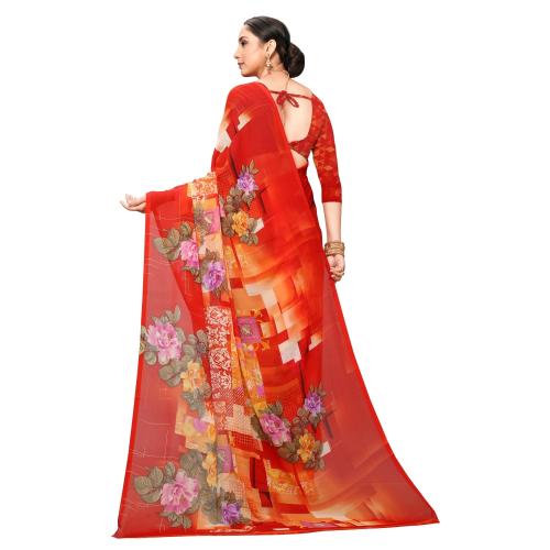 Vaamsi Women's Georgette Red Printed Saree PC1147