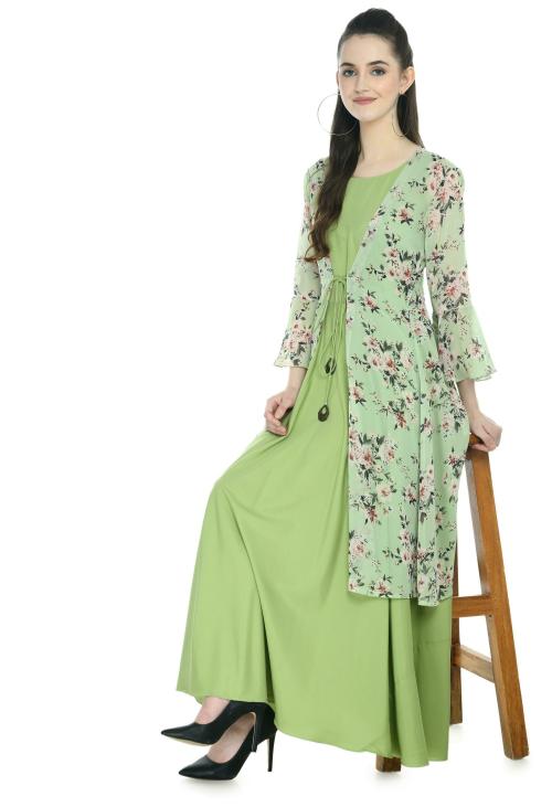 Rudraaksha Women Green Crepe All over print Single A-line Dress