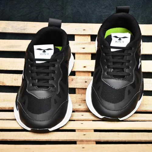 WIN9 Men Lightweight Trendy Walking Sneaker (Black)