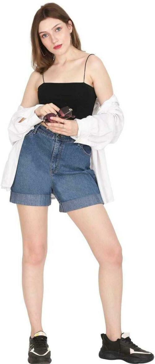 KEX Solid Women Denim Blue Denim Shorts