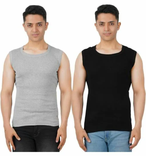 Metro Stitch Men Multicolor Solid Pack Of 2 Vest (Xs)