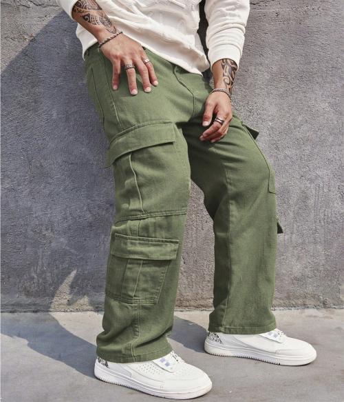 Urban Indy Olive Colour Loose Fit Men Cotton Cargo
