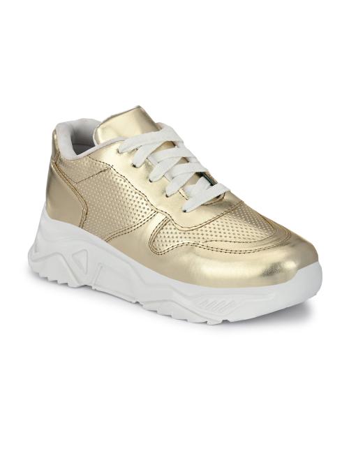 El Paso Women'S Gold Faux Leather Casual Lace Up Sneakers