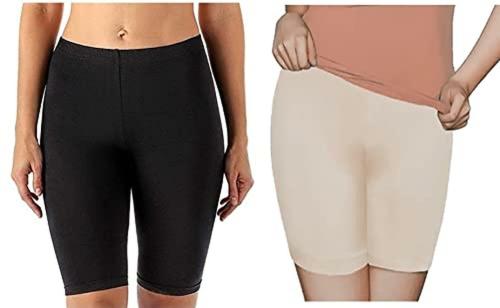 Regalia Procot Girls Kids Cycling Shorts Tight Slips for Swimming Running Underskirts Yoga Running 4 Way Cotton Lycra Ultra Soft and Streatchable Combo Pack Black/Cream