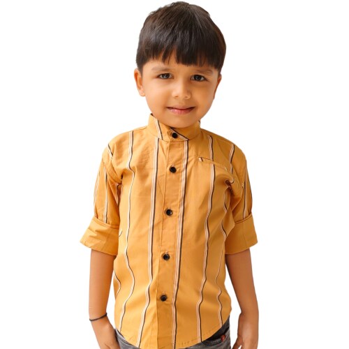 Kids and Boys Mandarin bon Pocket Shirt - Yellow Shirt - 7-8 Years