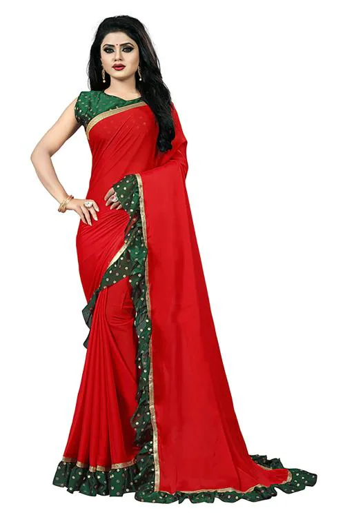 Aldwych Red Designer Silk Ruffle Saree