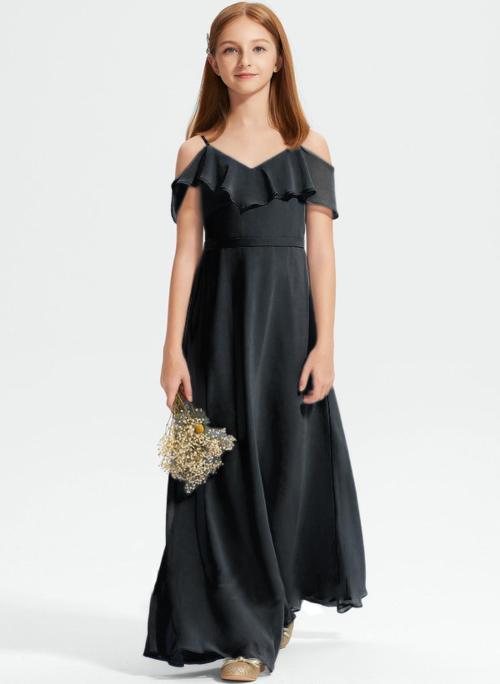 Madhav Weaves Girls Black Solid Georgette Anarkali Gown (9 - 10 Years)