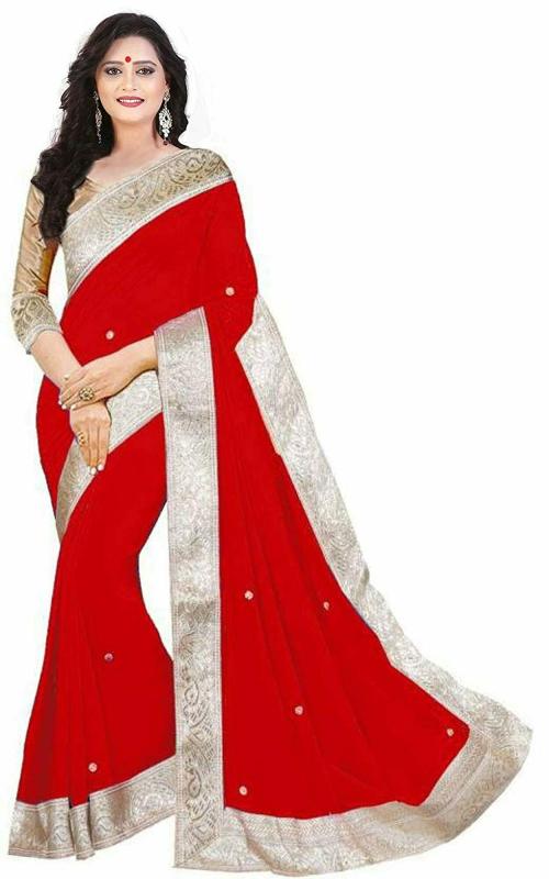 Effigy Onlinehub Women Red Georgette Saree