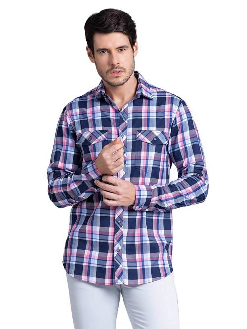 Rhysley Men Multicolour Check Cotton Double Pocket Casual Shirt - S