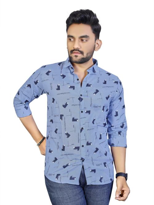 Buy Adwyn Peter Men Blue Printed Polycotton Single Shirt Online at Best