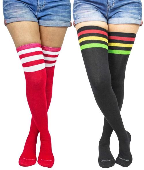 Neska Moda Womens Red, Black Above The Knee Stockings