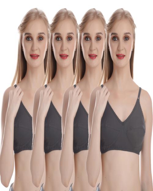 LooksOMG's Cotton comfortable Regular Bra in Black color pack of 4