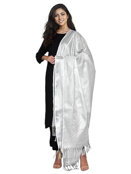 Fashily Women's Cotton Dupatta Silver Kasavu