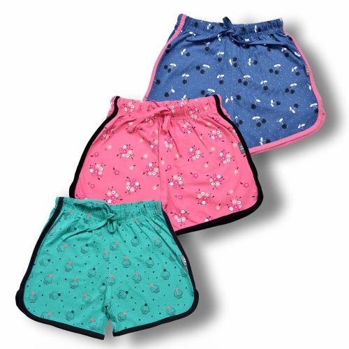 KARIBY Girls' Fancy Cotton Hot Pants/Short Pants All Over Printed Design with Pockets | Pack of 3 | 4 TO 5 YR