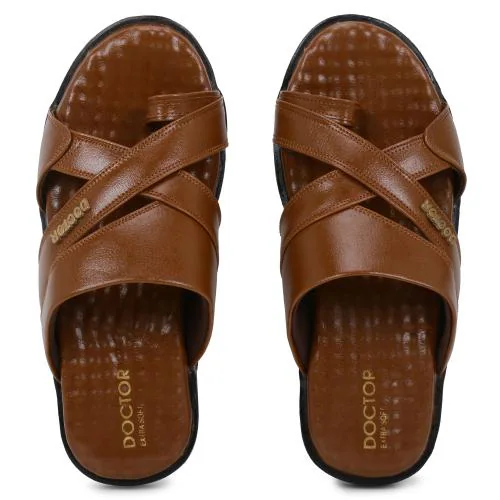 DOCTOR EXTRA SOFT Tan Ortho Care Orthopedic Diabetic Comfortable Dr Sole Footwear Daily Use Casual Traditional Latest Black Cushioned One Toe Ring Kolhapuri Stylish Chappal-Sandals-Slippers for Men's-Gents-Boy's L-11
