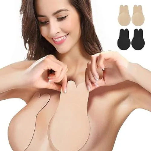 DJ FINDER 1 Pairs Invisible Adhesive Bra, Anti-Penetration Point Adhesive Bra,Breast Lift Tape Push Up Strapless Nipple Covers - Black