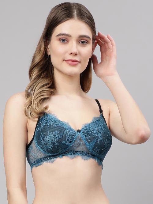 PrettyCat Blue Embroidered Polycotton T-shirt Bra For Women (PC-BR-6056)