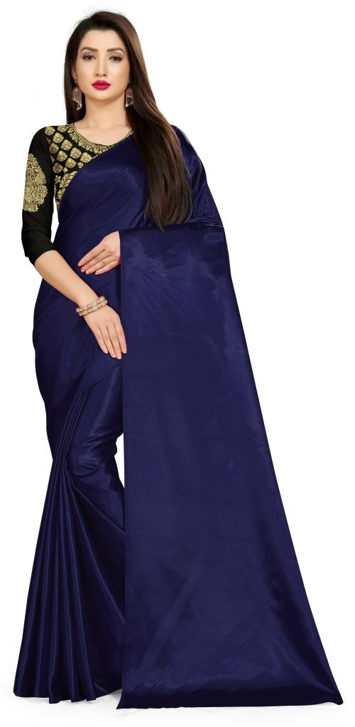 Coetzee Creation Women Blue Solid Satin Shalu Saree