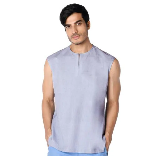 Chamomile Men Light Grey Solid 100% Organic Cotton Khadi Muscle Vest (42)