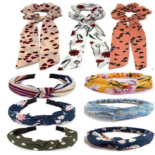 Buy DIAN Assorted Pack of 9 Printed Hair Bands, Long Hair Band