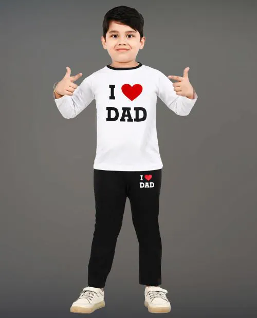 Tarsier Baby Boys Full sleeve Cotton T-shirt and pant set ( 6-12 months )( DAD /white )