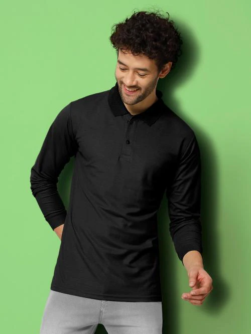 Urban Buccachi Men Black Solid Cotton Blend Polo Neck T-Shirt (M)