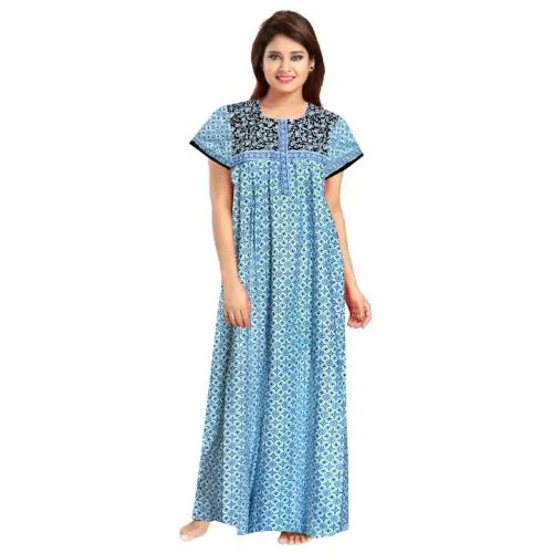 DEEYA M New Stylish Regular Wear Printed Cotton Short Sleeve Round Neck Nighties for Women’s
