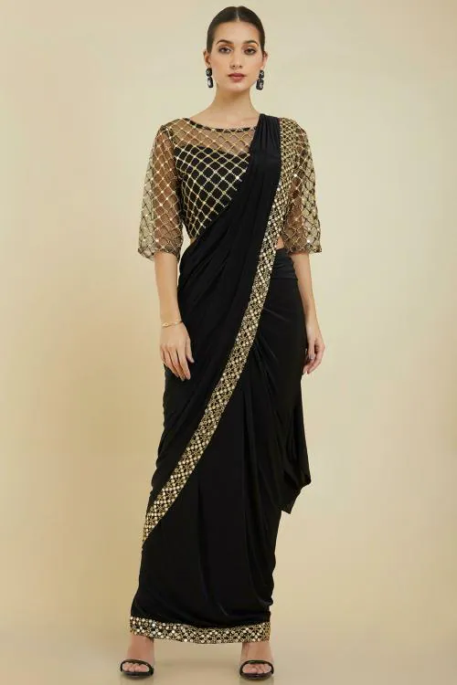 SOCH Women Black Solid/Plain Single Saree (Free Size)