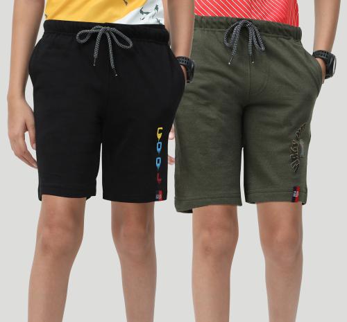 Color Gap Boys Shorts With Graphic Print and Dual Pocket Black Olive - Pack of 2