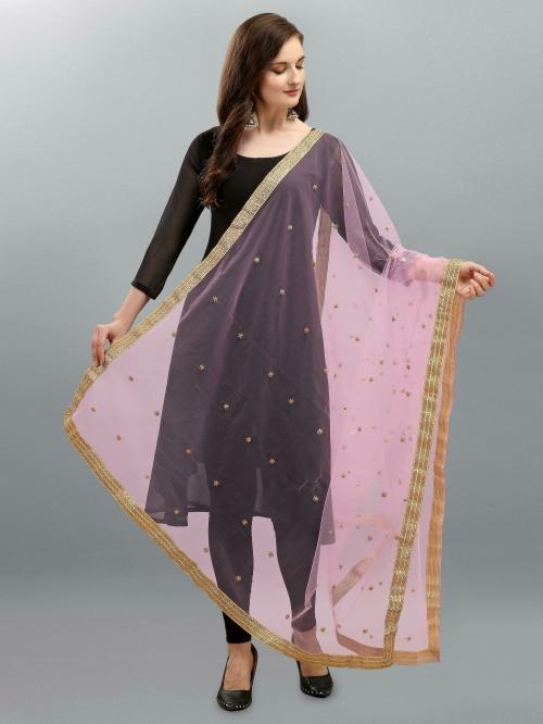 Devangi Women Pink Embroidered Net Dupatta