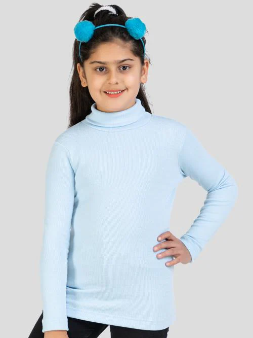 YHA Girls Turtle Neck Full Sleeve Sweaters Light Blue