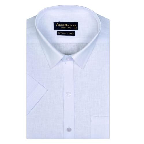 ACCOX Men's Regular Fit Half Sleeves Cotton Linen Solid (Plain) Formal Shirt with Front Pocket & Spread Collar