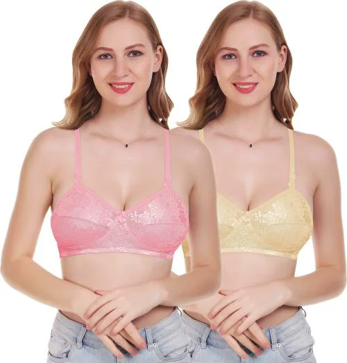 Featherline Women Multicolor Lace Pack of 2 Bralette (40B)