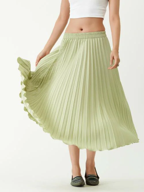 AASK Pista Green Color Pleated Polyester Shirt For women & Girl