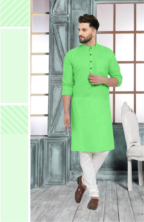 MAGASTIC Men Light Green Solid Pure Cotton Ethnic Dress