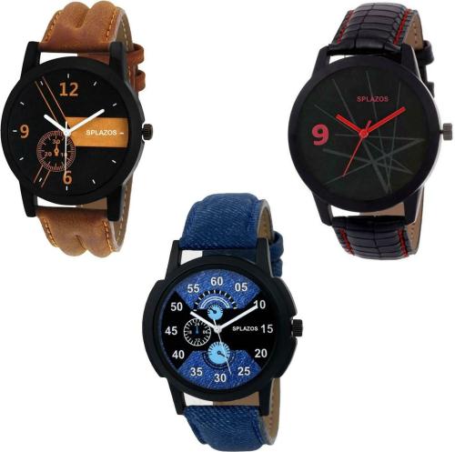 Splazos Analog Multicolor Dial and Strap Watches for Men and Women (pack of 3)