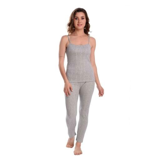 LILYSILK Winter Poly Cotton Thermal Wear Set for Women/Ladies/Girls with Sleeveless Top and Bottom/Pyjama/Legging (1 Thermal Set) (XXL, Grey)