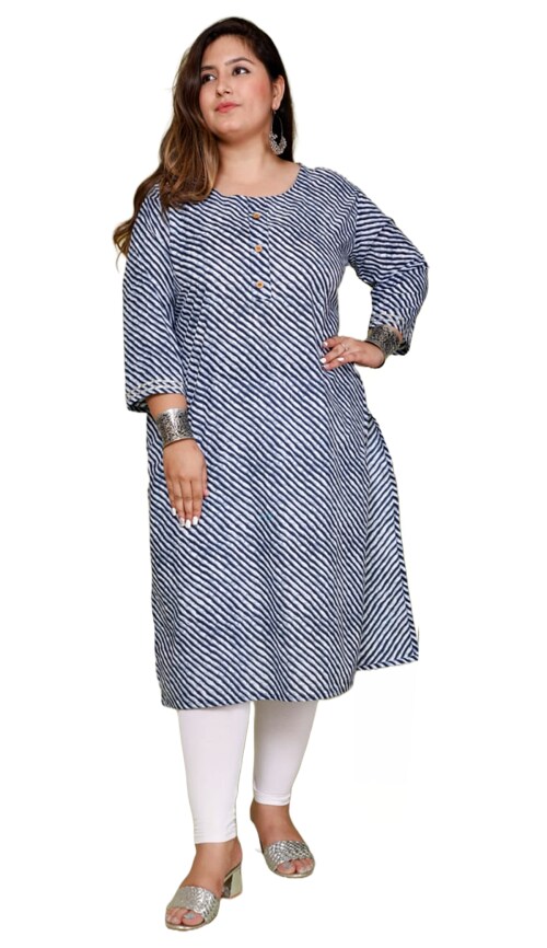 Clickedia Womens Fully Stitched Cotton Leheriya Kurti with Buttons and Straight cut kurta/Kurti