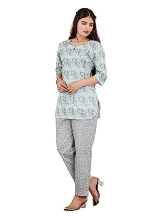 SAYANG Cotton Night Suit for Women Printed Night Suit Set of Shirt & Pyjama Night Dress for Girls