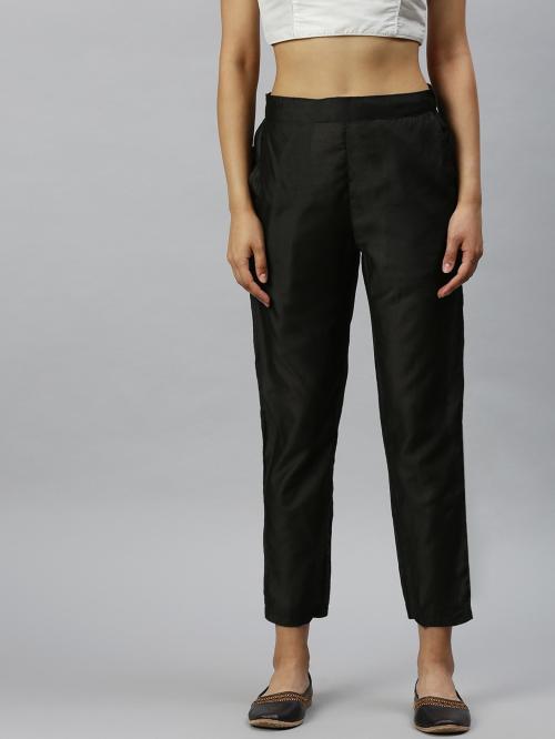 De Moza Women Black Solid Viscose Rayon Regular Fit Trousers (3Xl)